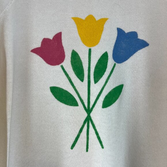 Vintage Pannill 70s Tulip Floral Sweatshirt Top Crewneck XL White Tulips - Picture 4 of 8